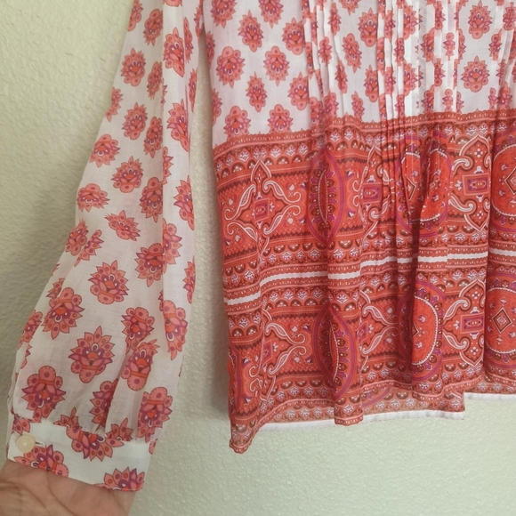 TALBOTS top colorful blouse with lightweight designs printed long sleeve size‎ M - Picture 7 of 13